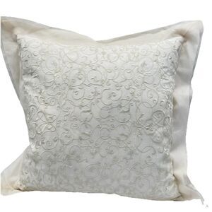 Fieldcrest Luxury White Silk Embroidered Down Filled Decorative Pillow 16x16